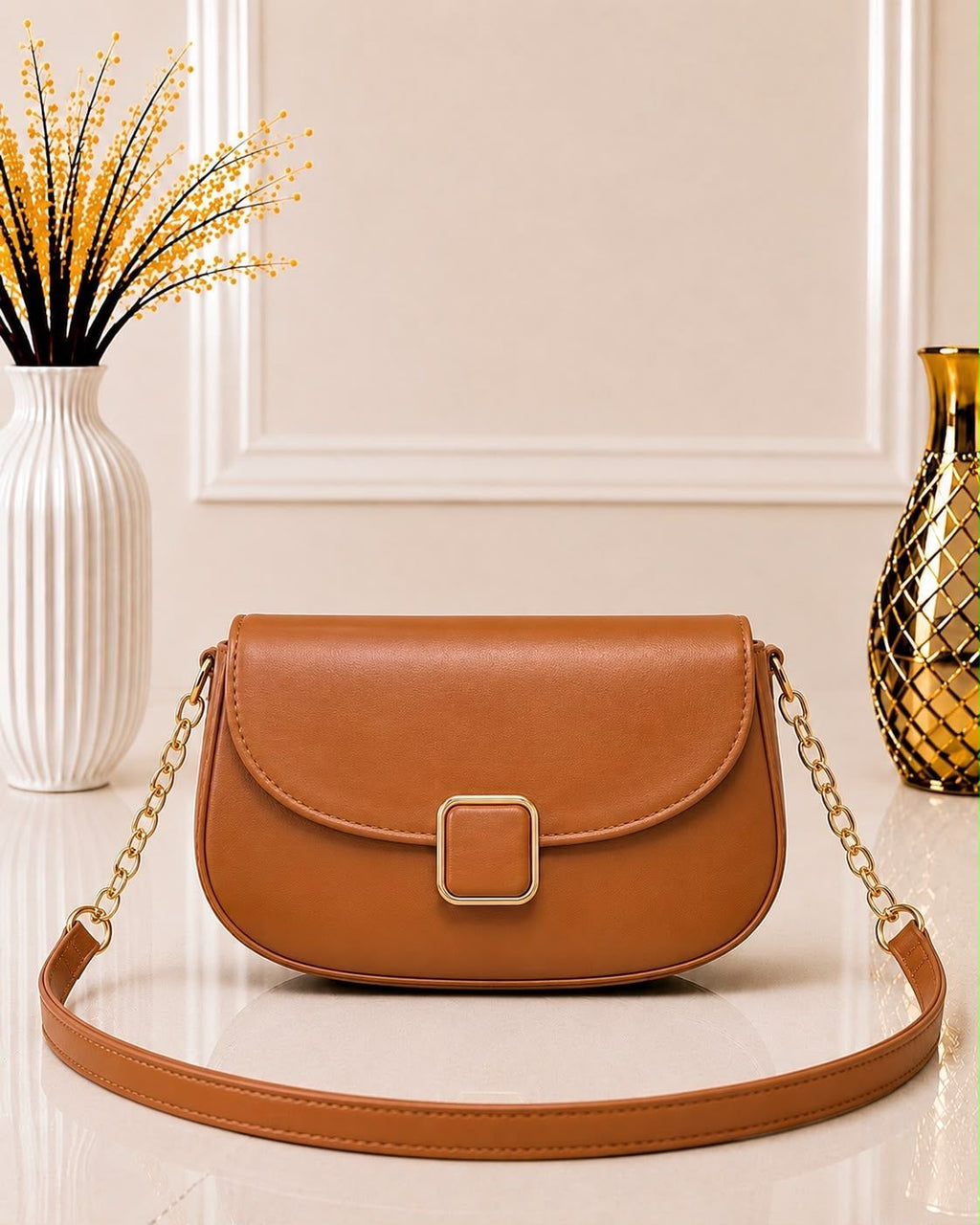 Stylish D-Lock Crossbody Shoulder Bag for Girls – Long Belt | Medium Size