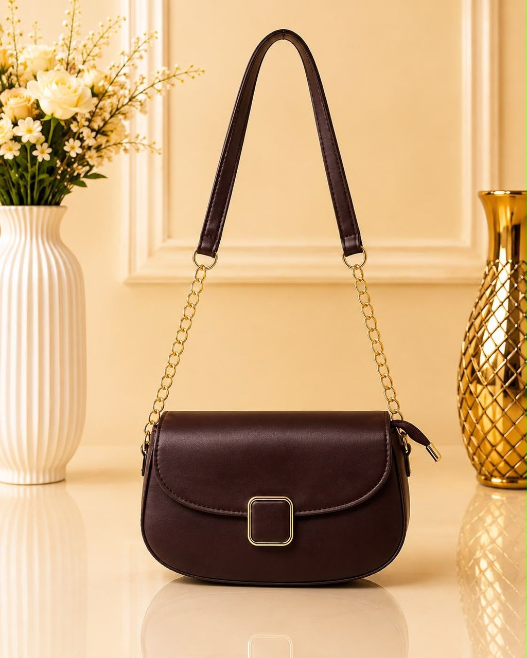 Stylish D-Lock Crossbody Shoulder Bag for Girls – Long Belt | Medium Size