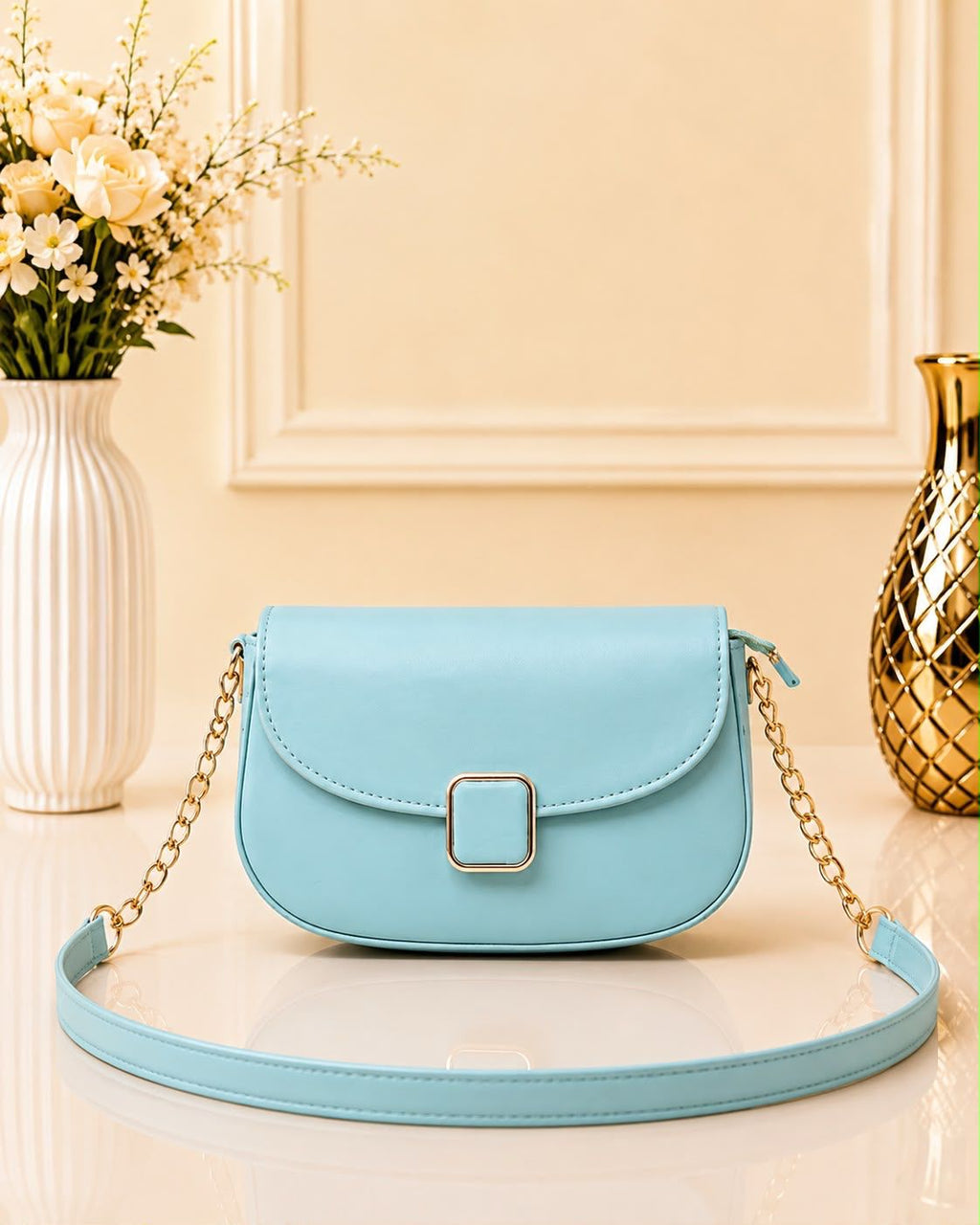 Stylish D-Lock Crossbody Shoulder Bag for Girls – Long Belt | Medium Size