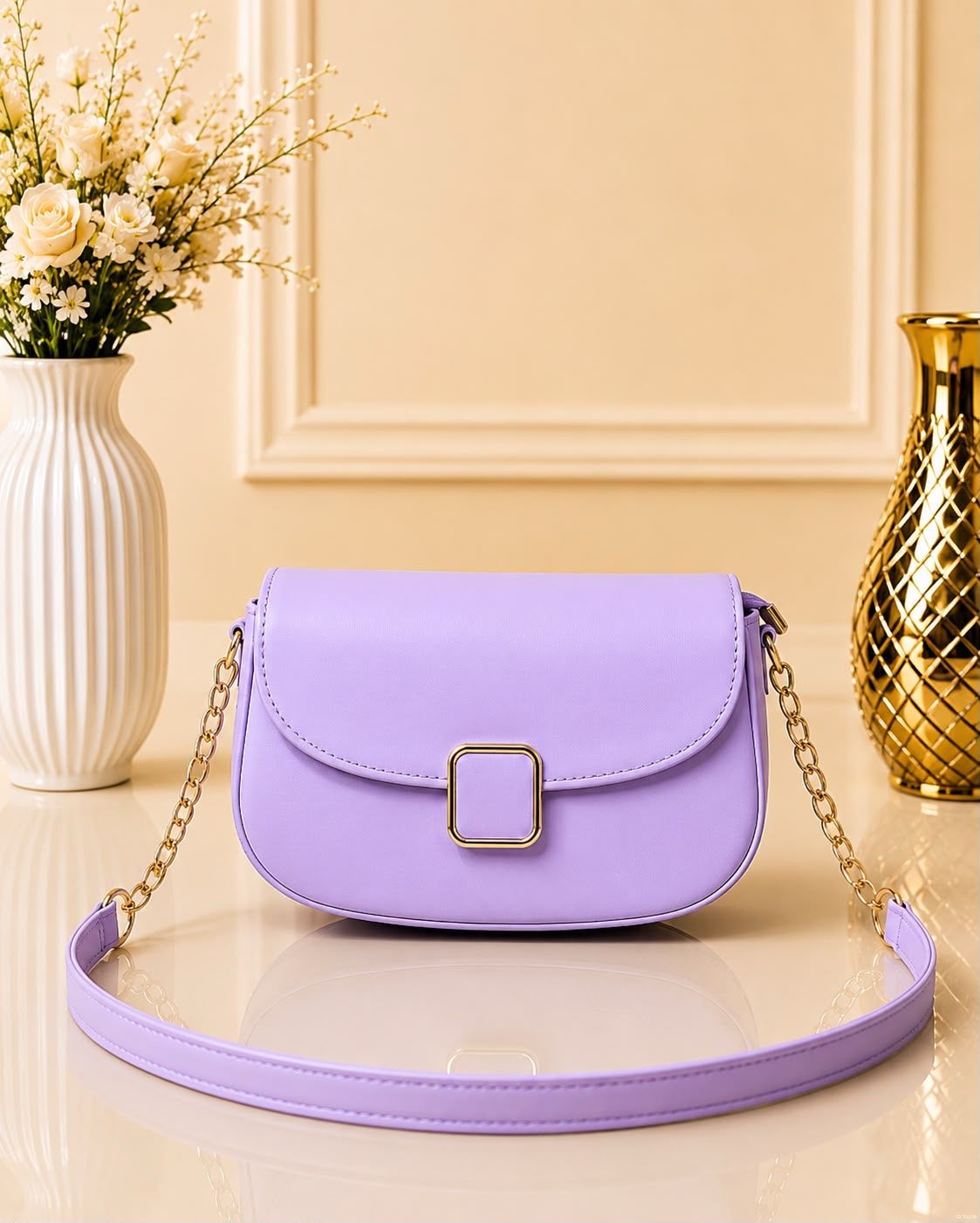 Stylish D-Lock Crossbody Shoulder Bag for Girls – Long Belt | Medium Size