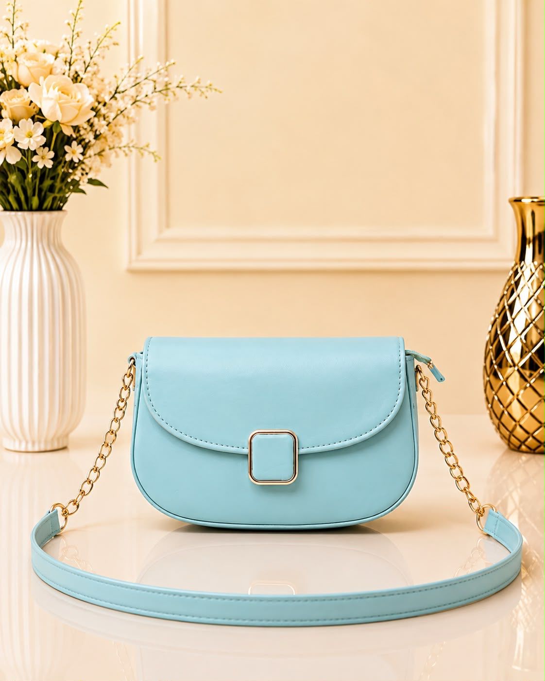 Stylish D-Lock Crossbody Shoulder Bag for Girls – Long Belt | Medium Size