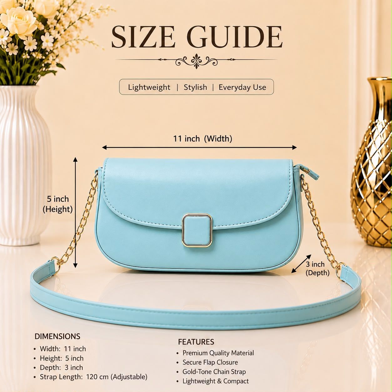 Stylish D-Lock Crossbody Shoulder Bag for Girls – Long Belt | Medium Size
