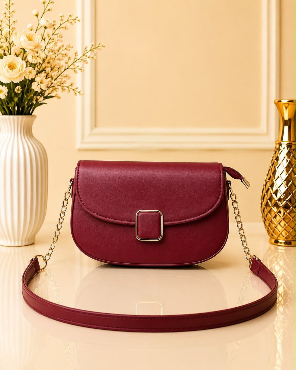 Stylish D-Lock Crossbody Shoulder Bag for Girls – Long Belt | Medium Size