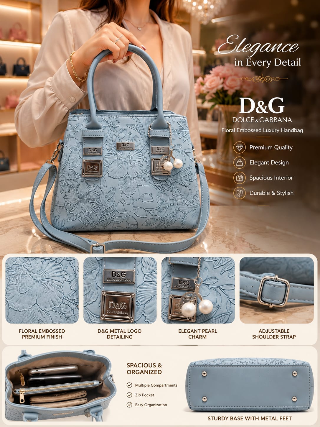 Elegant Floral Printed Premium Ladies Handbag