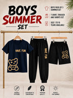 Pack of 3 Kids T-Shirt, Trouser & Shorts Set