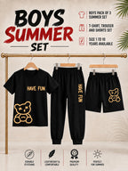Pack of 3 Kids T-Shirt, Trouser & Shorts Set