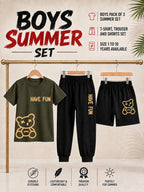 Pack of 3 Kids T-Shirt, Trouser & Shorts Set