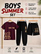 Pack of 3 Kids T-Shirt, Trouser & Shorts Set