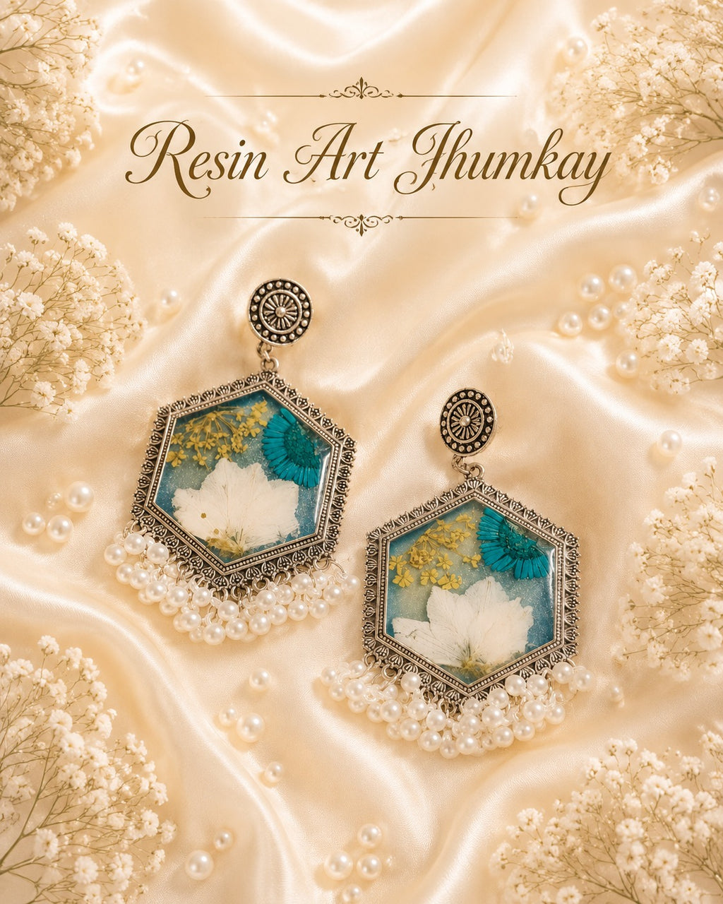 Handcrafted Resin Art Jhumkay with Dried Flowers