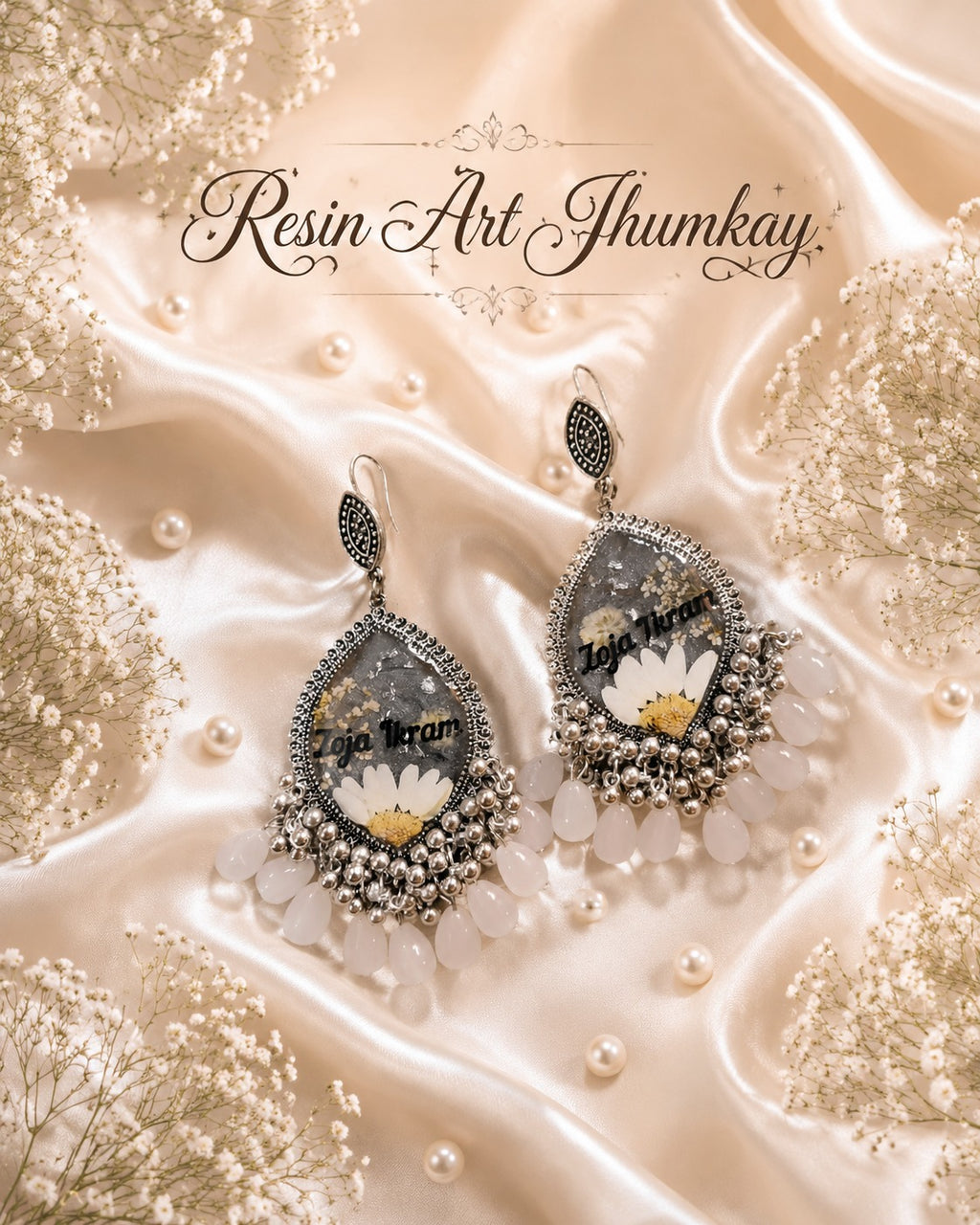 Handcrafted Resin Art Jhumkay with Dried Flowers