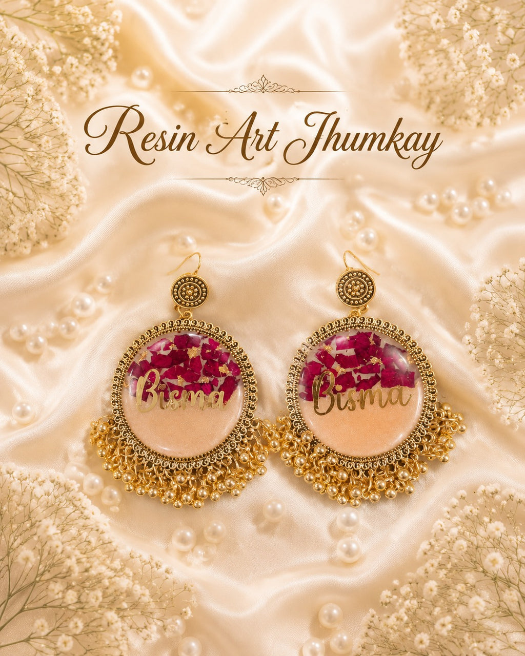 Handcrafted Resin Art Jhumkay with Dried Flowers