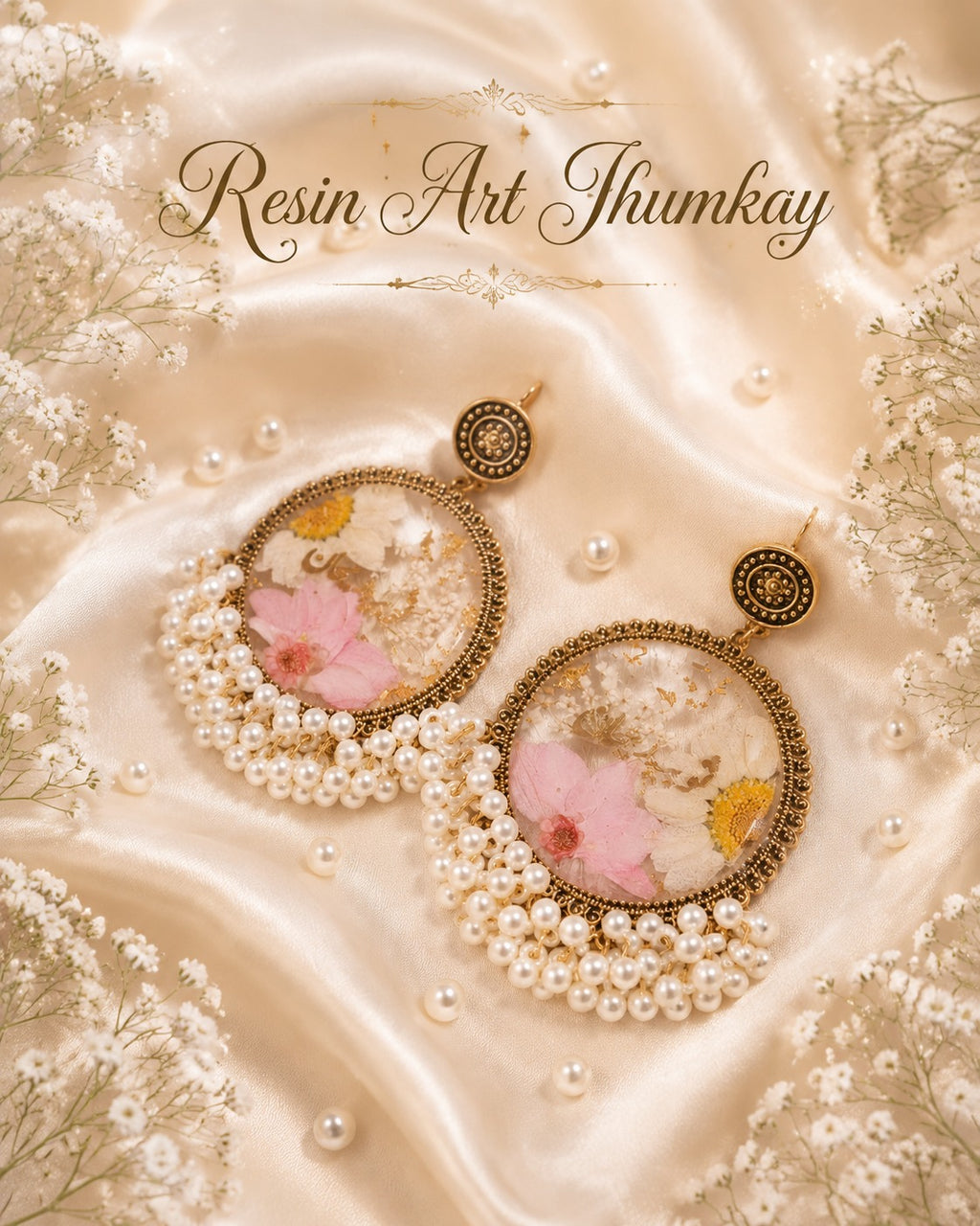 Handcrafted Resin Art Jhumkay with Dried Flowers