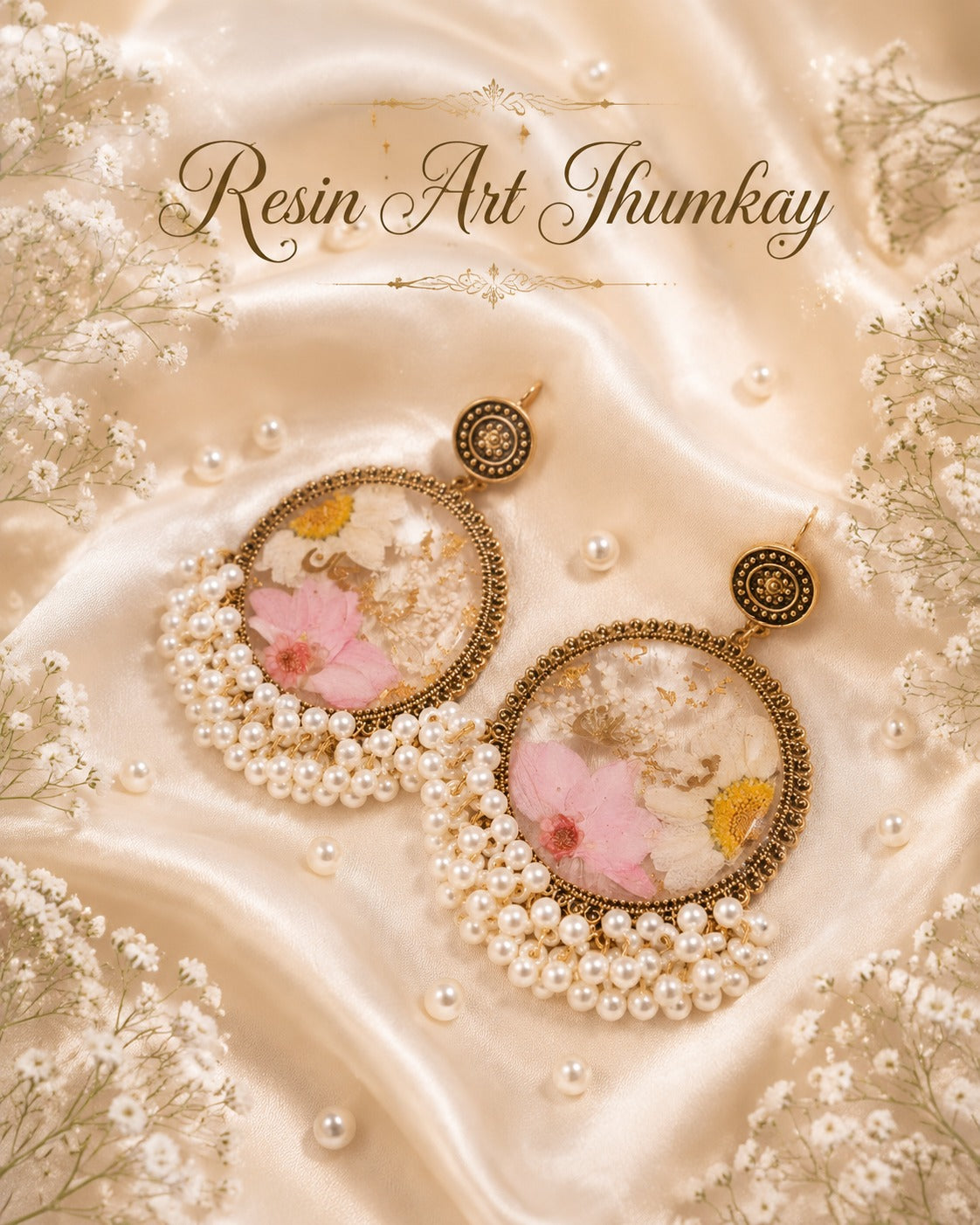 Handcrafted Resin Art Jhumkay with Dried Flowers