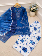 3-Piece Ready to Wear Premium Cotton Embroidered Suit with Digital Printed Farshi Shalwar