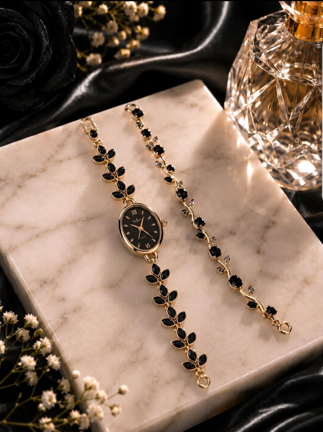 Luxury Gift Set for Her: Stone Watch & Tulip Hand Bracelets