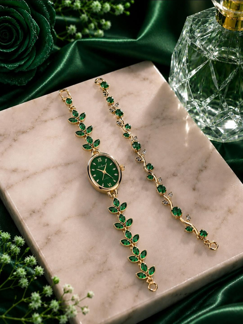 Luxury Gift Set for Her: Stone Watch & Tulip Hand Bracelets