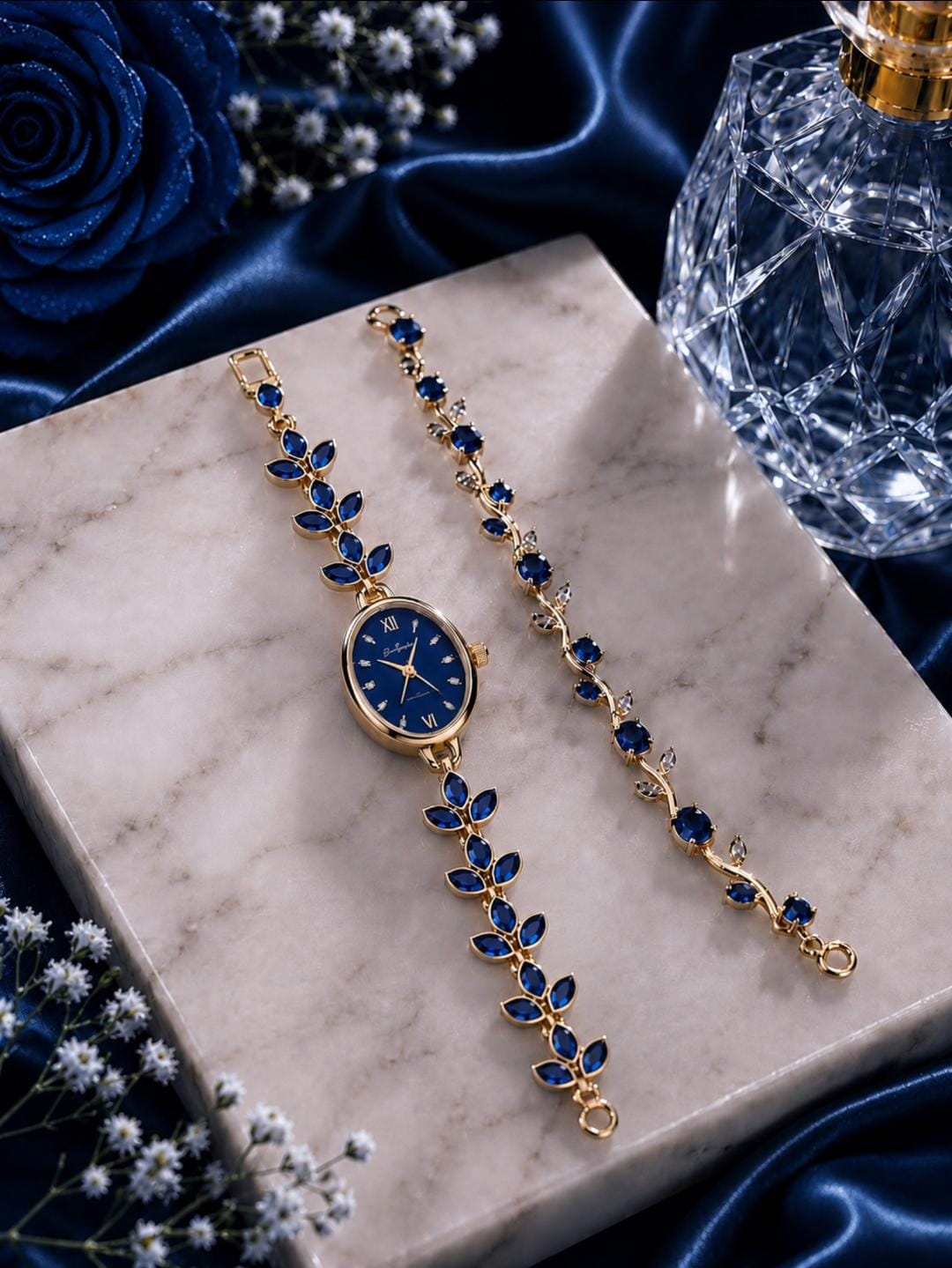 Luxury Gift Set for Her: Stone Watch & Tulip Hand Bracelets