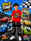 3-Piece Kids Gift Pack: DTF Printed T-Shirt, Jeans Trouser & 4 Toy Cars