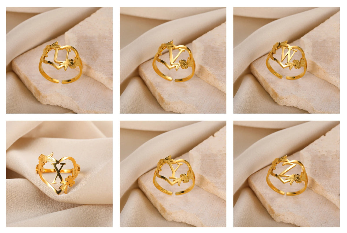 Pack of 2 Customise Initial Ring & Name Locket – Gold-Plated Personalised Jewellery Set