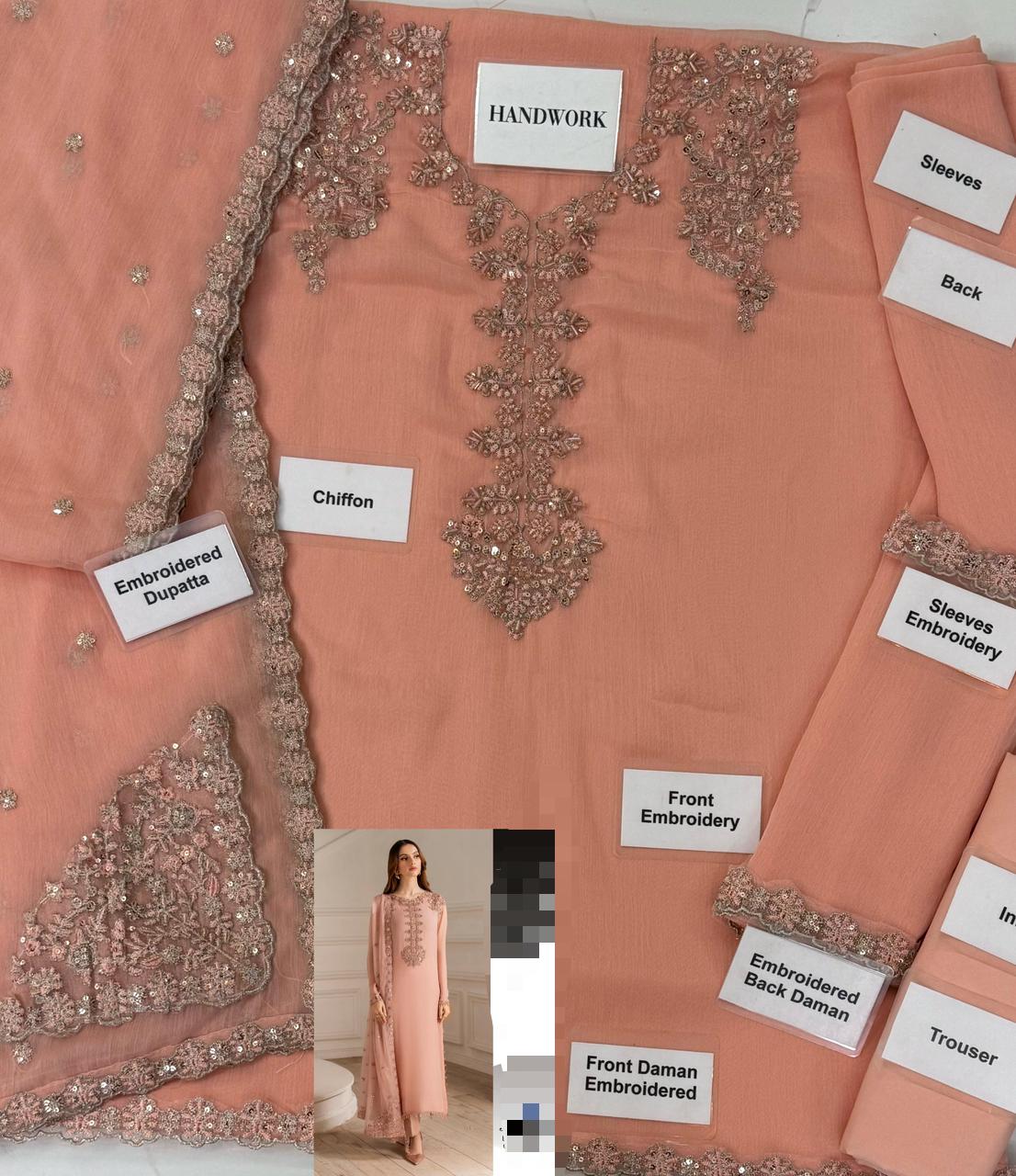 3-Piece Embroidered Chiffon Addawork Suit with Malai Inner & Trouser