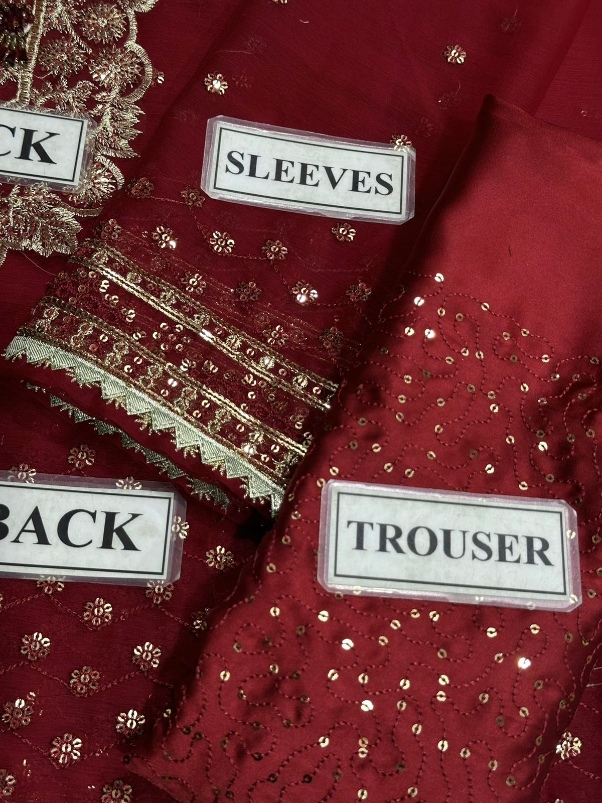 3-Piece Sequenced Chiffon Suit with Silk Trouser