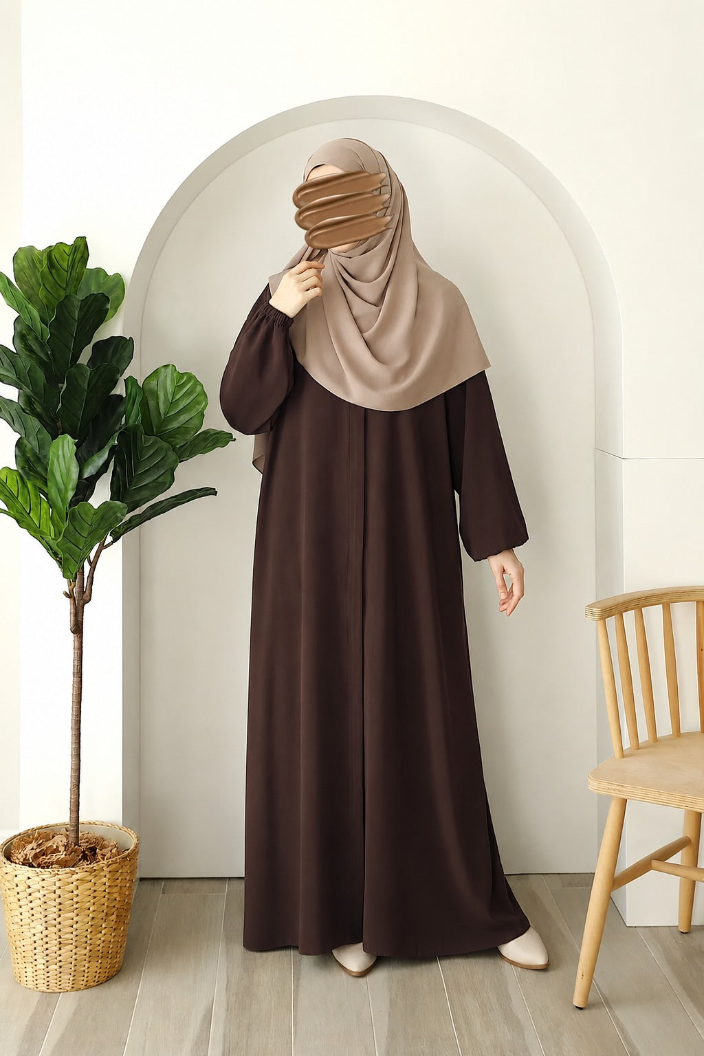 Rosette Flow Premium Quality Wool Peach Abaya