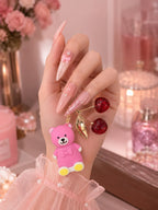 Teddy Gloss & Cherry Keychain Magic Pink Set – Hydrating Lip Gloss with Cute Bag Charm