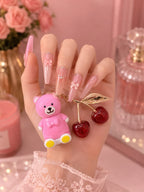 Teddy Gloss & Cherry Keychain Magic Pink Set – Hydrating Lip Gloss with Cute Bag Charm