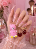 Teddy Gloss & Cherry Keychain Magic Pink Set – Hydrating Lip Gloss with Cute Bag Charm