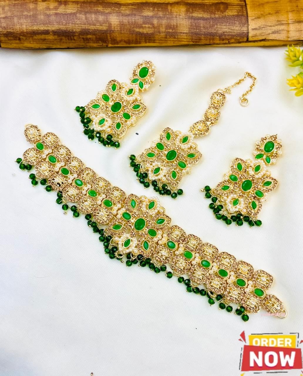 Fancy Zircon Stones Work Manjoos Choker Set with Earrings & Tika