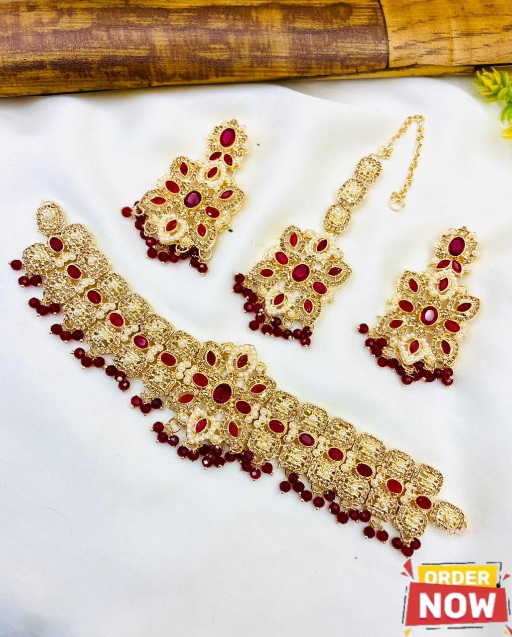 Fancy Zircon Stones Work Manjoos Choker Set with Earrings & Tika