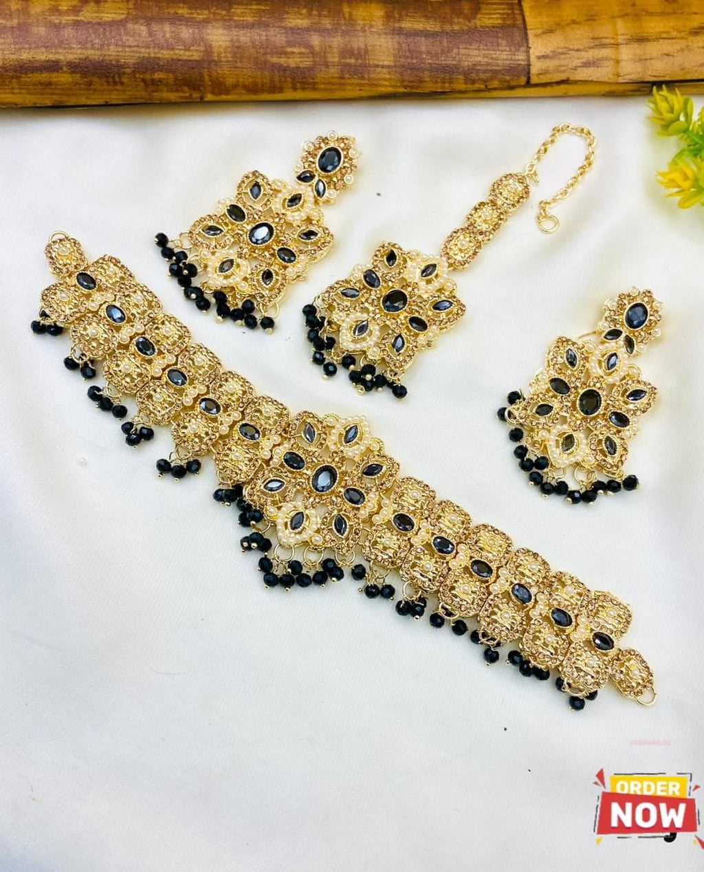 Fancy Zircon Stones Work Manjoos Choker Set with Earrings & Tika