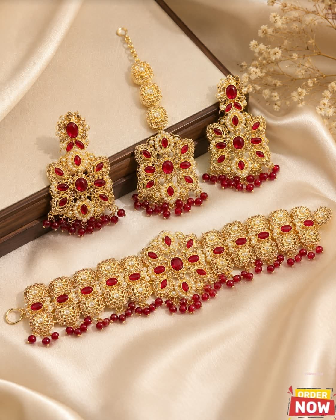 Fancy Zircon Stones Work Manjoos Choker Set with Earrings & Tika