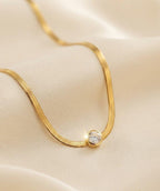 Stainless Steel Single Diamond Snake Chain Pendant for Women | Elegant Minimalist Neckpiece