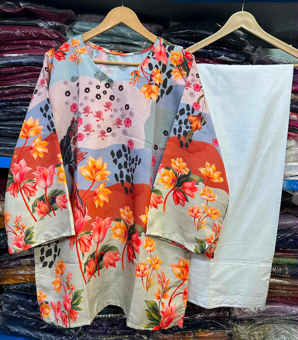 Ready to Wear 2-Piece High Quality Doria Lawn Suit – Digital Ethnic Print, Free Size