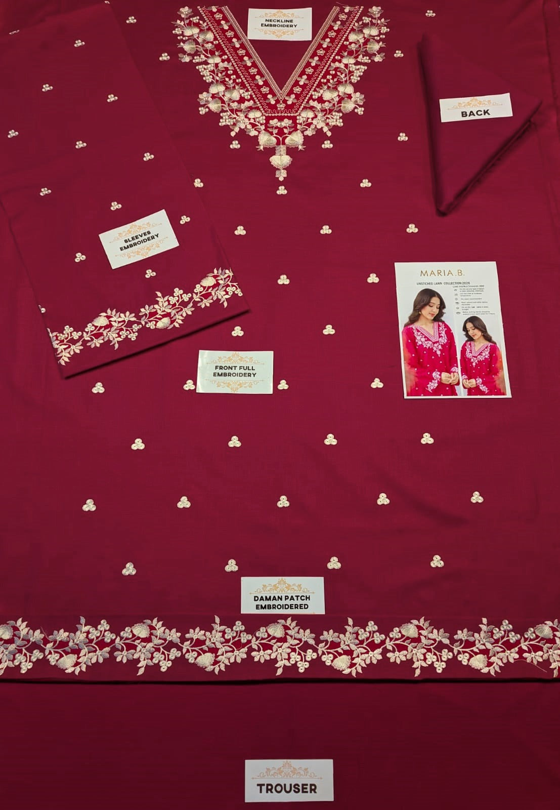 2-Piece High Quality Dhanak Embroidered Unstitched Suit for Women