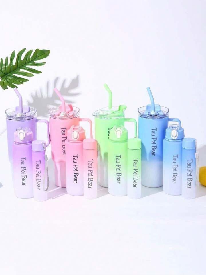 Pack of 3 Multicolor Tumbler Bottles with Straws & Lids
