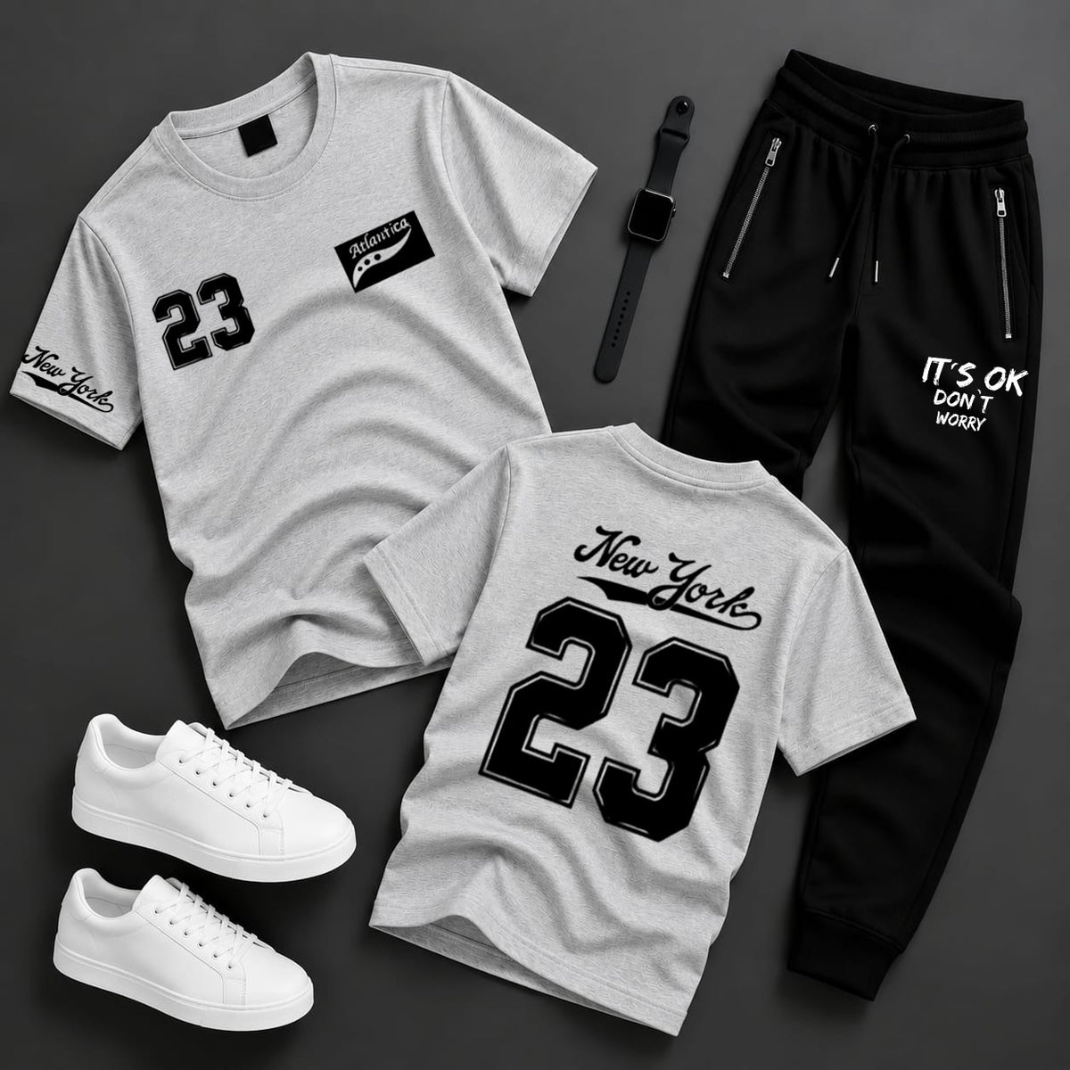 2-Piece Men's & Boys' Printed Summer Jersey Tracksuit – Casual T-Shirt & Trouser Set