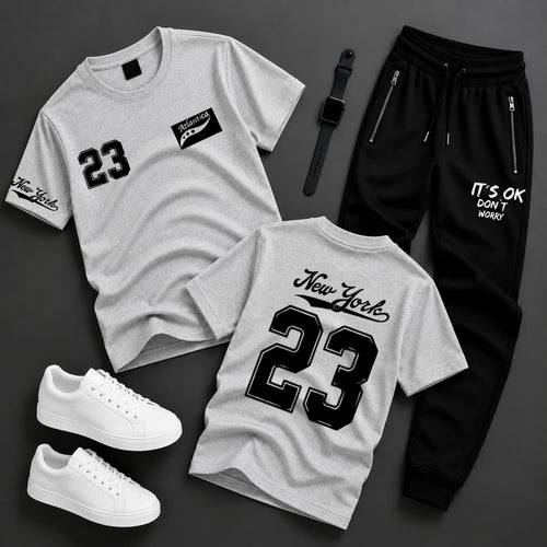 2-Piece Men's & Boys' Printed Summer Jersey Tracksuit – Casual T-Shirt & Trouser Set