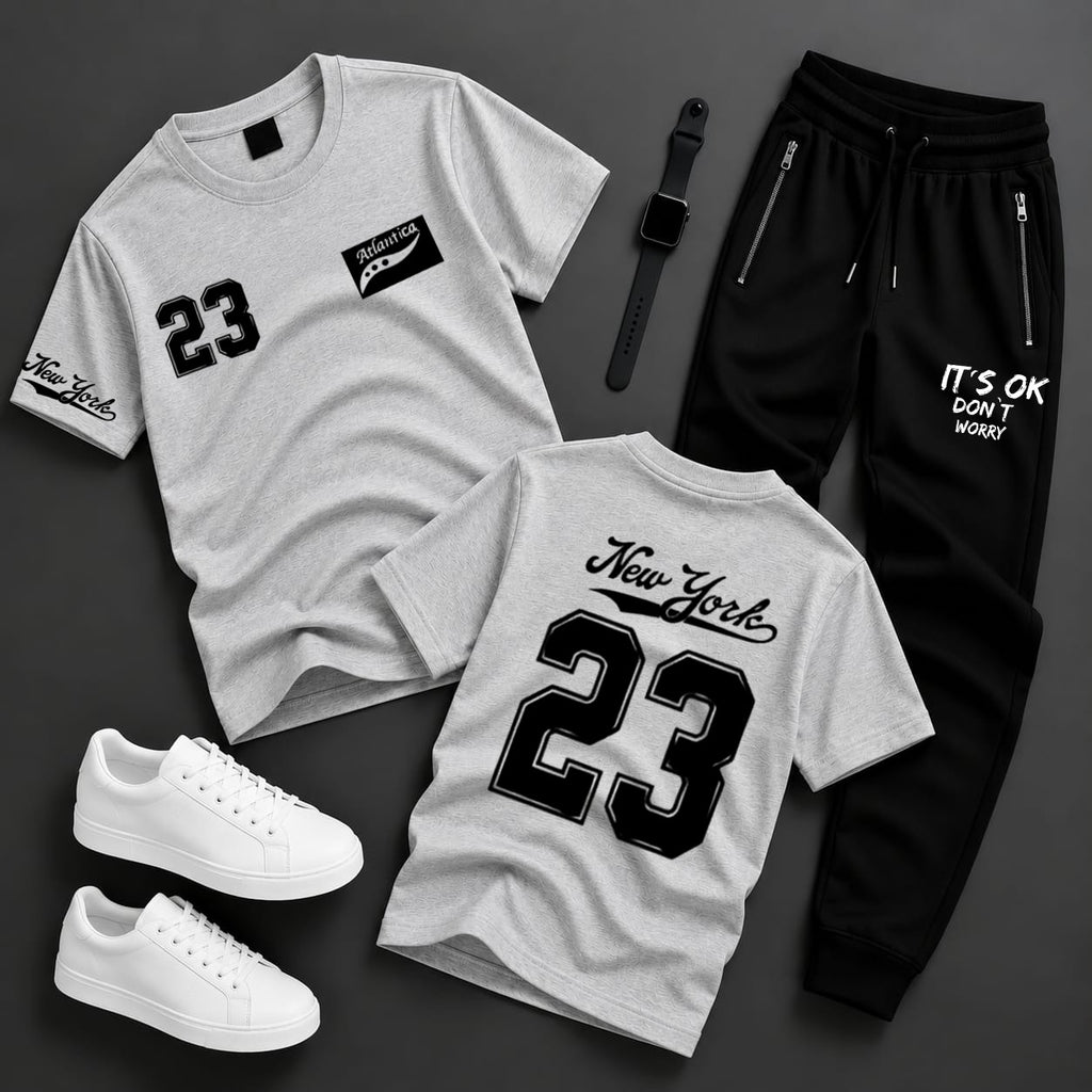 2-Piece Men's & Boys' Printed Summer Jersey Tracksuit – Casual T-Shirt & Trouser Set