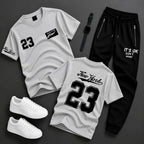 2-Piece Men's & Boys' Printed Summer Jersey Tracksuit – Casual T-Shirt & Trouser Set