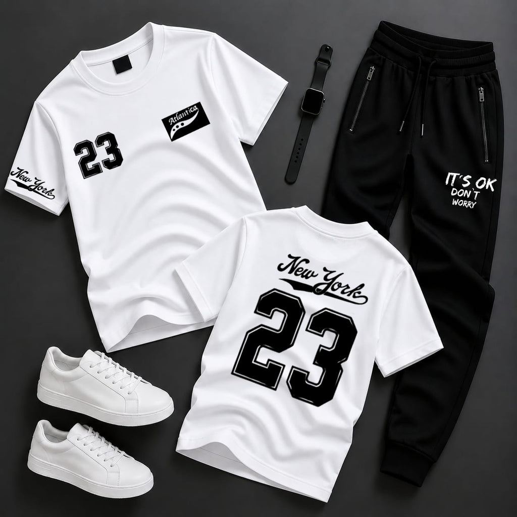 2-Piece Men's & Boys' Printed Summer Jersey Tracksuit – Casual T-Shirt & Trouser Set