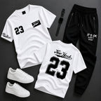 2-Piece Men's & Boys' Printed Summer Jersey Tracksuit – Casual T-Shirt & Trouser Set