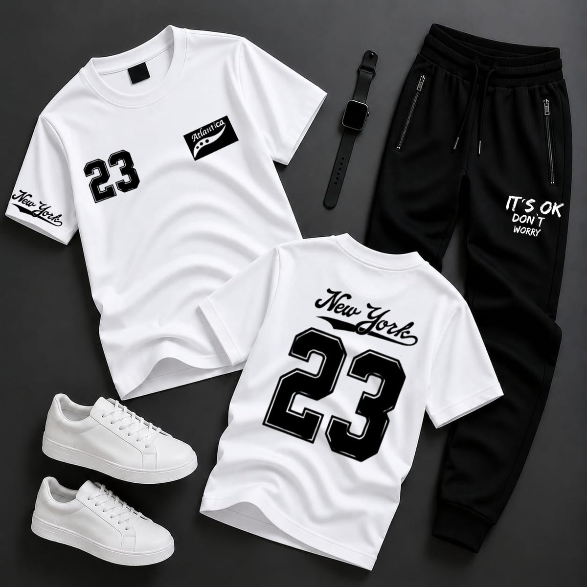 2-Piece Men's & Boys' Printed Summer Jersey Tracksuit – Casual T-Shirt & Trouser Set