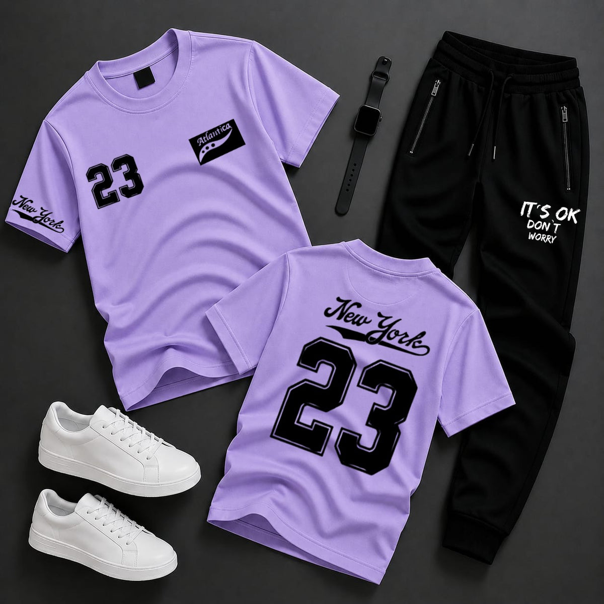 2-Piece Men's & Boys' Printed Summer Jersey Tracksuit – Casual T-Shirt & Trouser Set