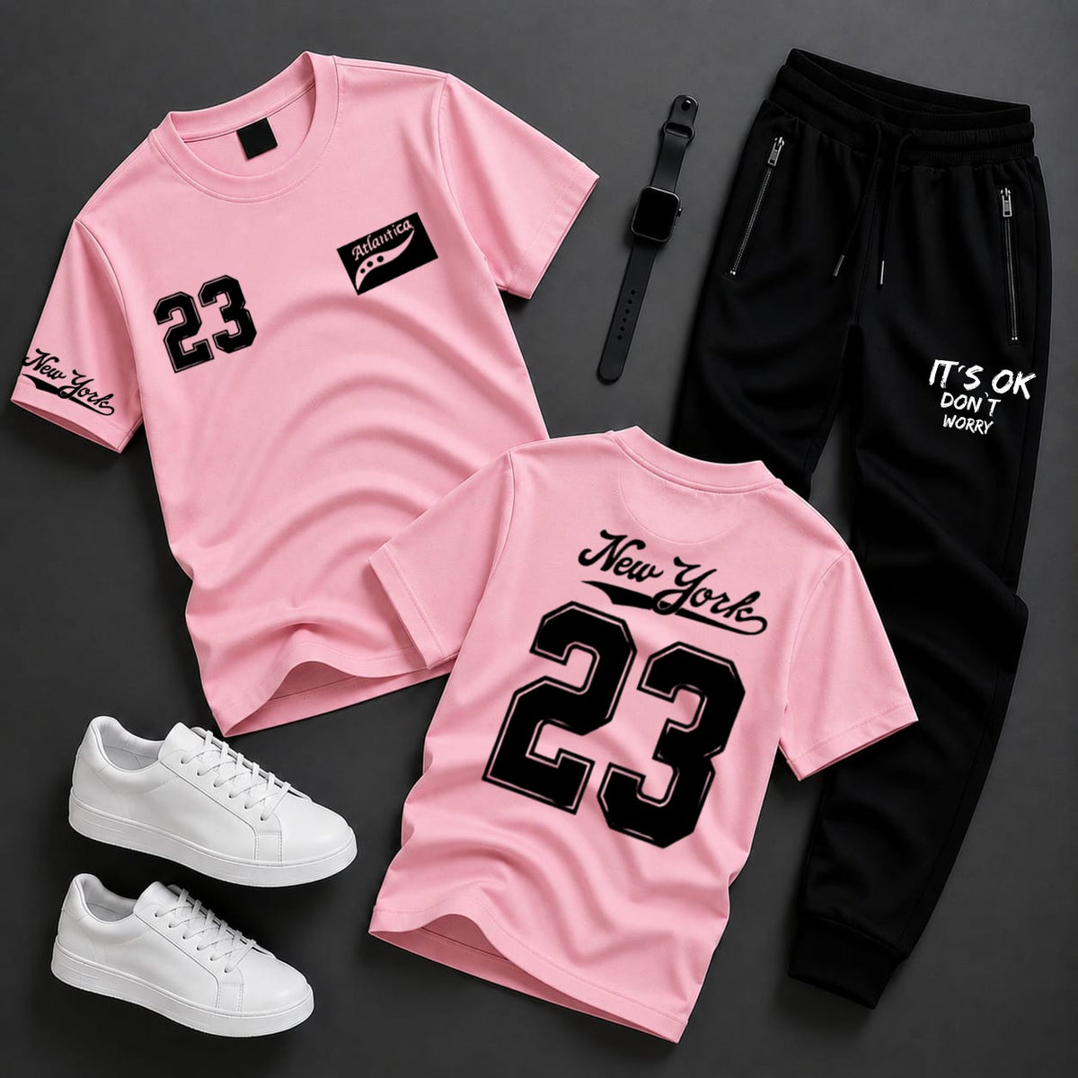2-Piece Men's & Boys' Printed Summer Jersey Tracksuit – Casual T-Shirt & Trouser Set