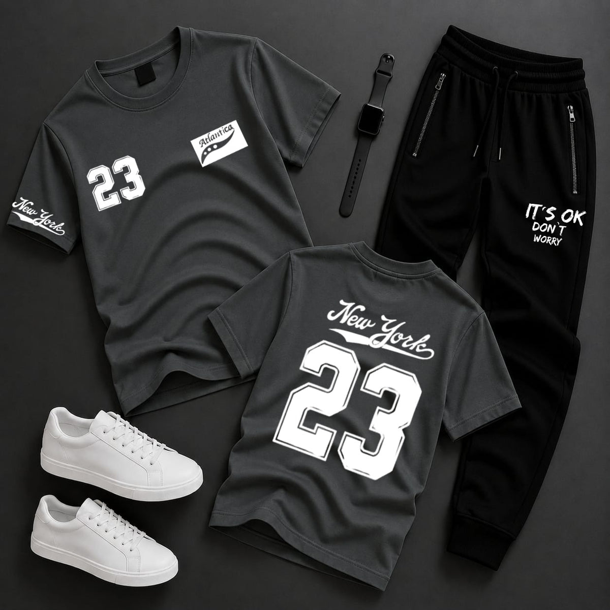 2-Piece Men's & Boys' Printed Summer Jersey Tracksuit – Casual T-Shirt & Trouser Set