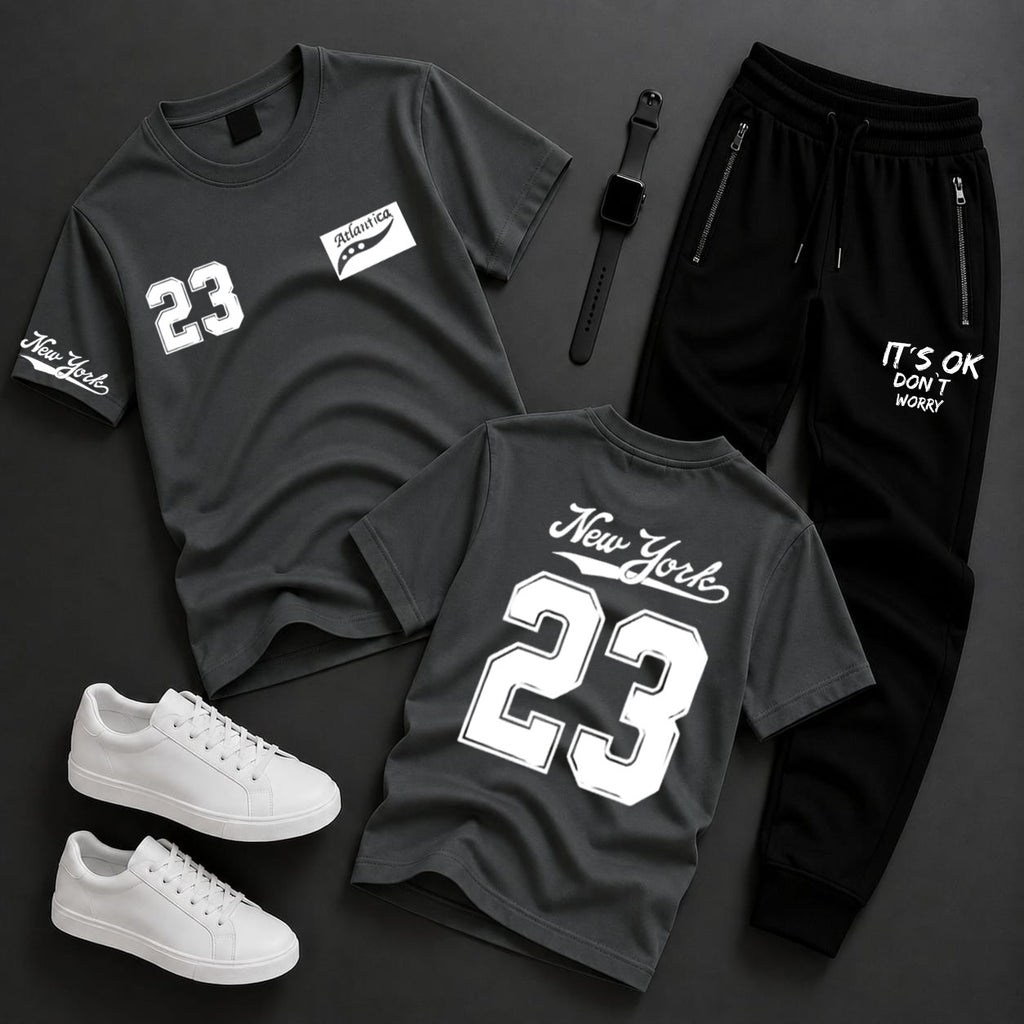 2-Piece Men's & Boys' Printed Summer Jersey Tracksuit – Casual T-Shirt & Trouser Set