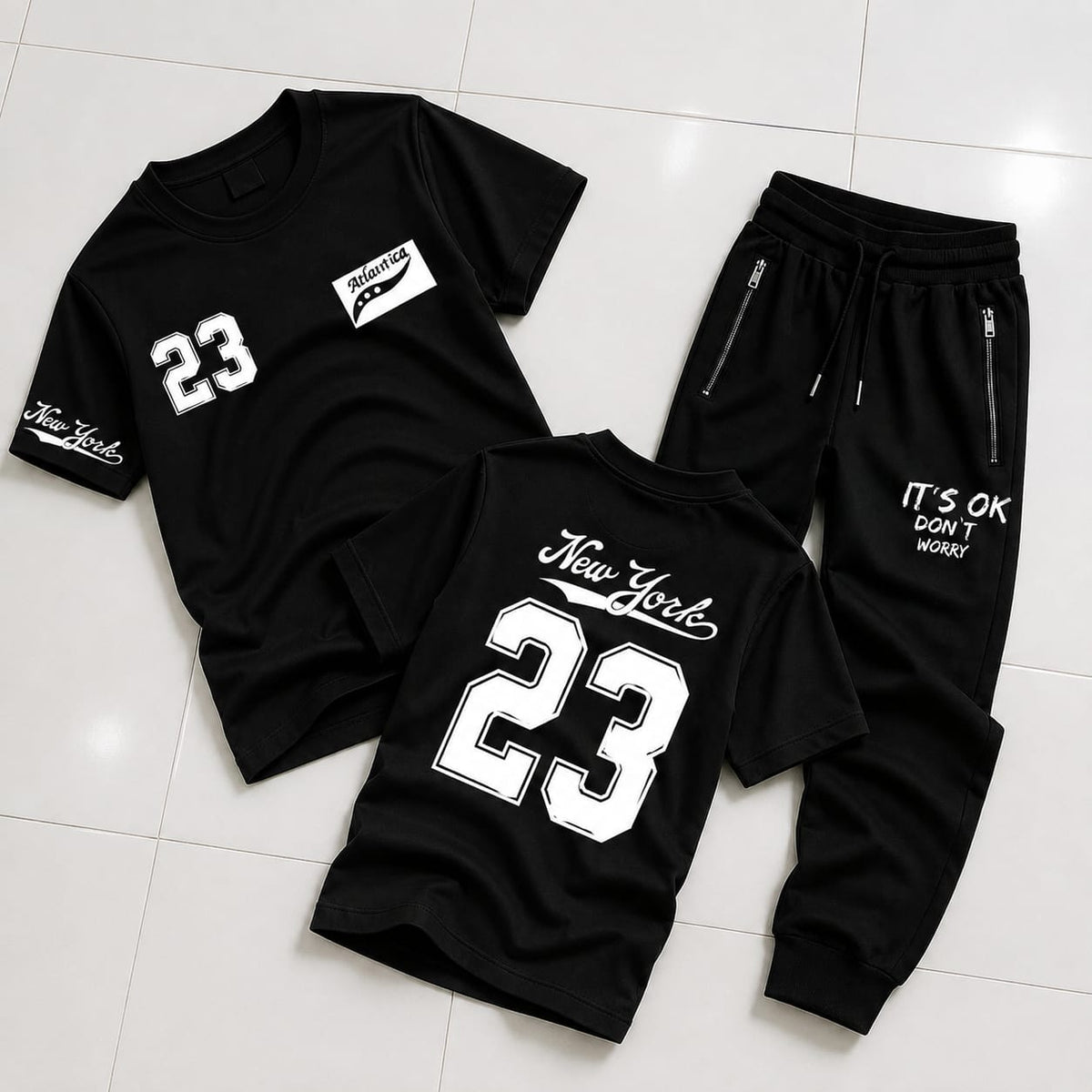 2-Piece Men's & Boys' Printed Summer Jersey Tracksuit – Casual T-Shirt & Trouser Set