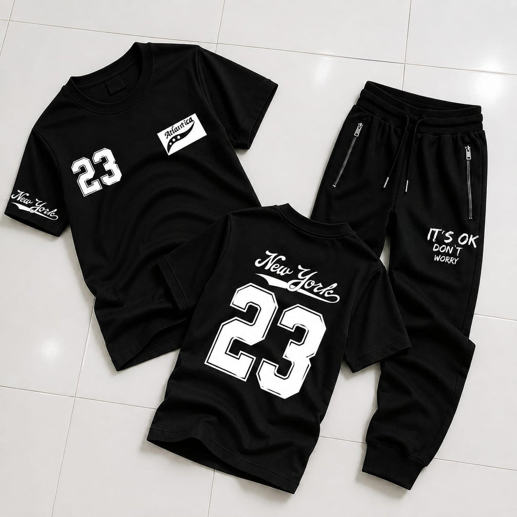 2-Piece Men's & Boys' Printed Summer Jersey Tracksuit – Casual T-Shirt & Trouser Set